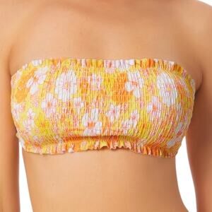 California Waves Juniors' Printed Smocked Bandeau Bikini Swim Top Yellow Size XL